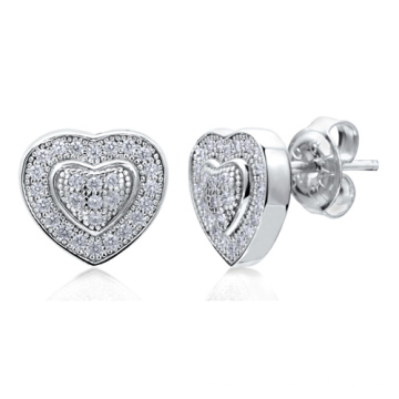 Vente en gros de boucles d&#39;oreilles en argent sterling 925 en forme de coeur avec CZ